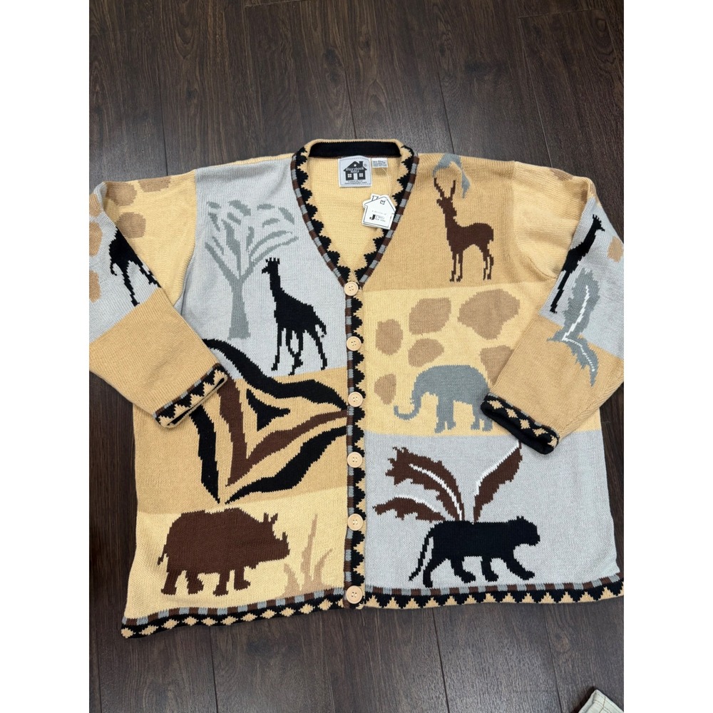 Vintage Storybook Knits Safari Theme Cardigan‎ – 3X – NWT (New With Tags)